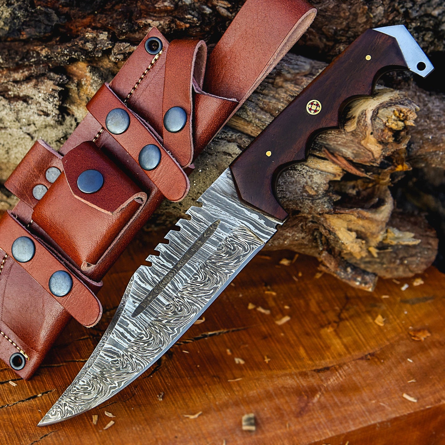 12 inch fixed blade Bowie knife with leather sheath - Tophatter Daily Deals