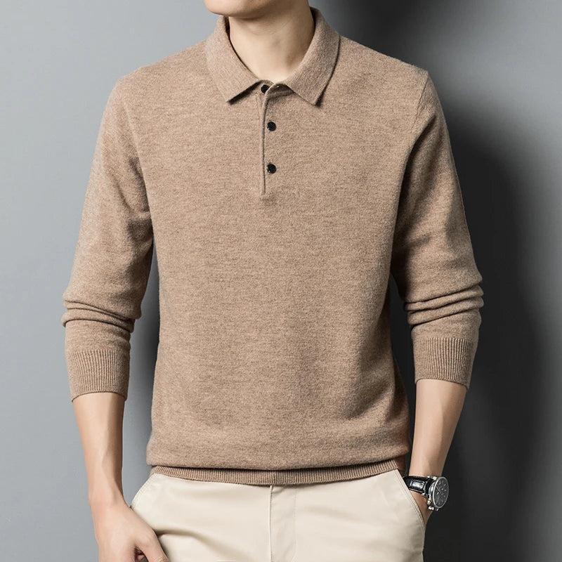 Soft Classic Men's Polo Sweater - Long Sleeve Knit, Casual Beige - Tophatter Daily Deals