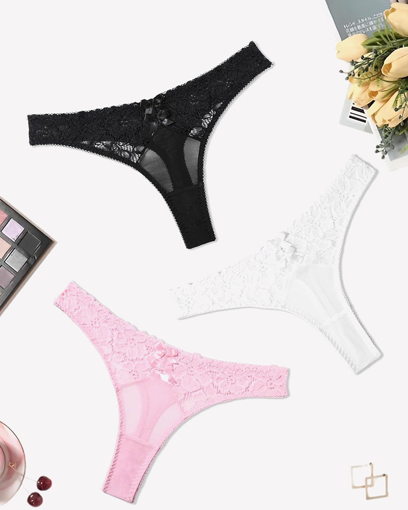Lace Thongs Low Waist Cheeky Panties 3 PCS-1 Lingeries-panties - Tophatter Daily Deals