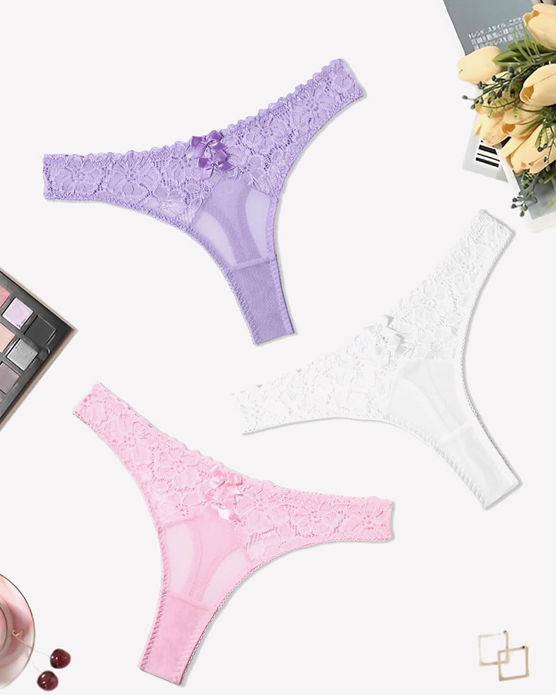 Lace Thongs Low Waist Cheeky Panties 3 PCS-2 Lingeries-panties - Tophatter Daily Deals
