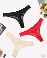 Lace Thongs Low Waist Cheeky Panties 3 PCS-3 Lingeries-panties - Tophatter Daily Deals