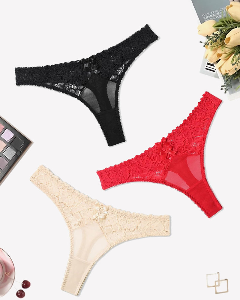 Lace Thongs Low Waist Cheeky Panties 3 PCS-3 Lingeries-panties - Tophatter Daily Deals