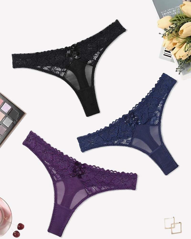 Lace Thongs Low Waist Cheeky Panties 3 PCS-4 Lingeries-panties - Tophatter Daily Deals