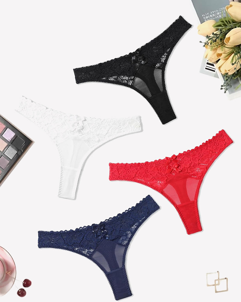 Lace Thongs Low Waist Cheeky Panties 4 PCS-5 Lingeries-panties - Tophatter Daily Deals