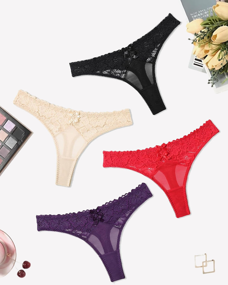 Lace Thongs Low Waist Cheeky Panties 4 PCS-6 Lingeries-panties - Tophatter Daily Deals