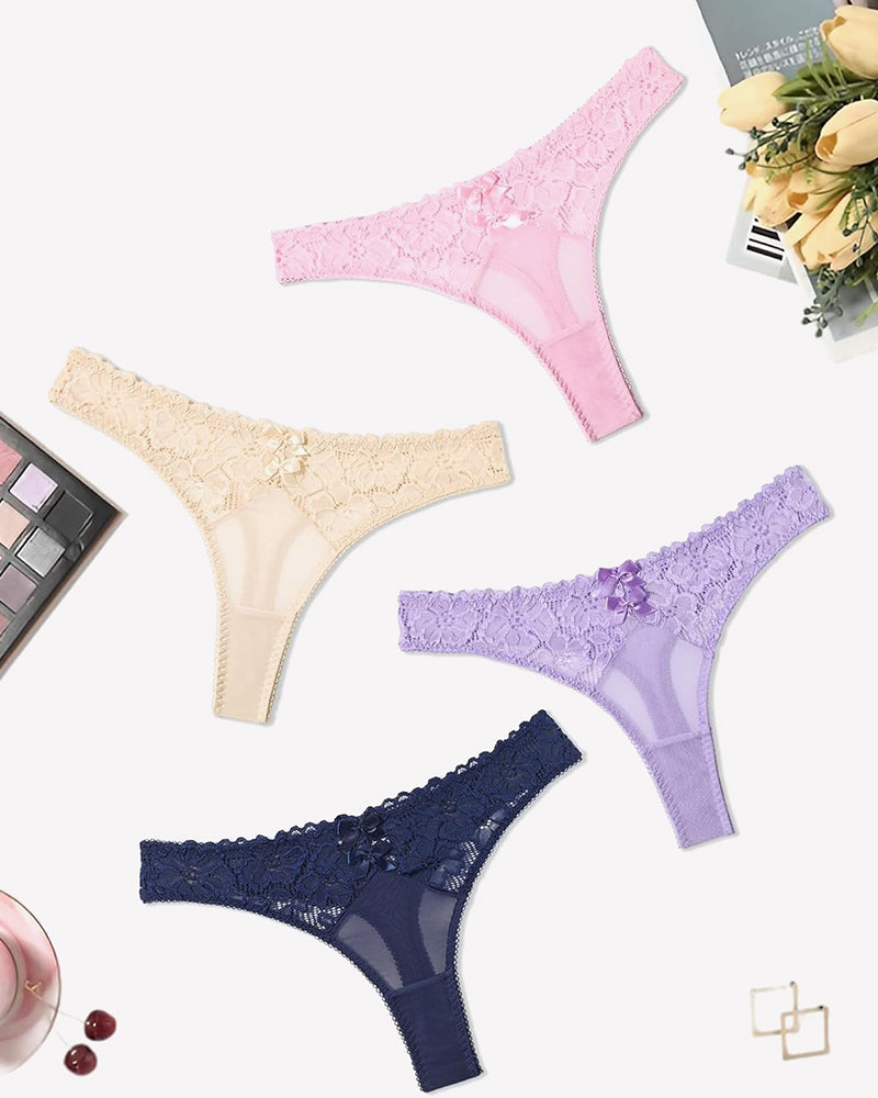 Lace Thongs Low Waist Cheeky Panties 4 PCS-7 Lingeries-panties - Tophatter Daily Deals