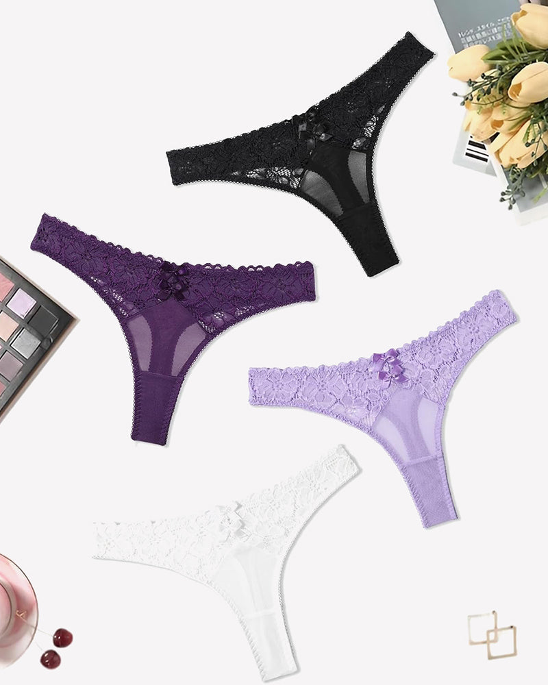 Lace Thongs Low Waist Cheeky Panties 4 PCS-8 Lingeries-panties - Tophatter Daily Deals