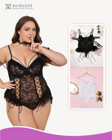 2 Packs Plus Size Sheer Lace Bodysuits Black+White Avidlove-Plus Size-Bodysuits - Tophatter Daily Deals