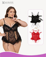 2 Packs Plus Size Sheer Lace Bodysuits Black+Red Avidlove-Plus Size-Bodysuits - Tophatter Daily Deals