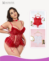 2 Packs Plus Size Sheer Lace Bodysuits Red+White Avidlove-Plus Size-Bodysuits - Tophatter Daily Deals