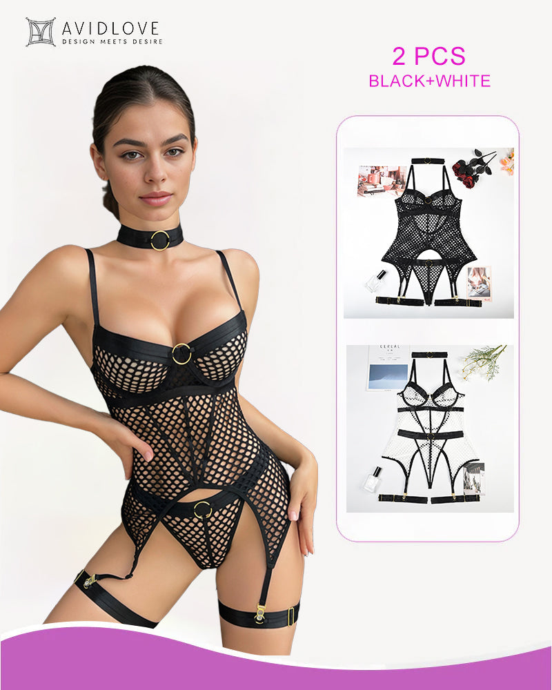 2 Packs Fishnet Mesh Corset Lingeries Black+White Avidlove-Corset - Tophatter Daily Deals