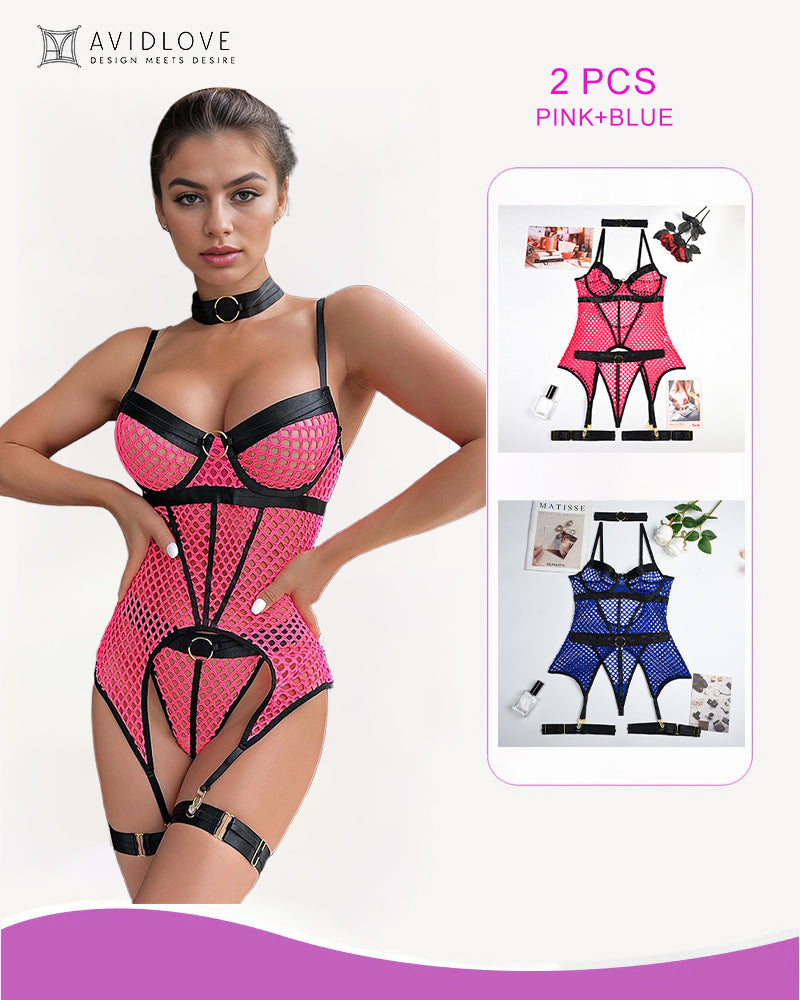2 Packs Fishnet Mesh Corset Lingeries Pink+Blue Avidlove-Corset - Tophatter Daily Deals