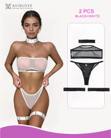 2 Packs Sheer Mesh Bra and Thong Set Black+White Avidlove-Bra Sets - Tophatter Daily Deals