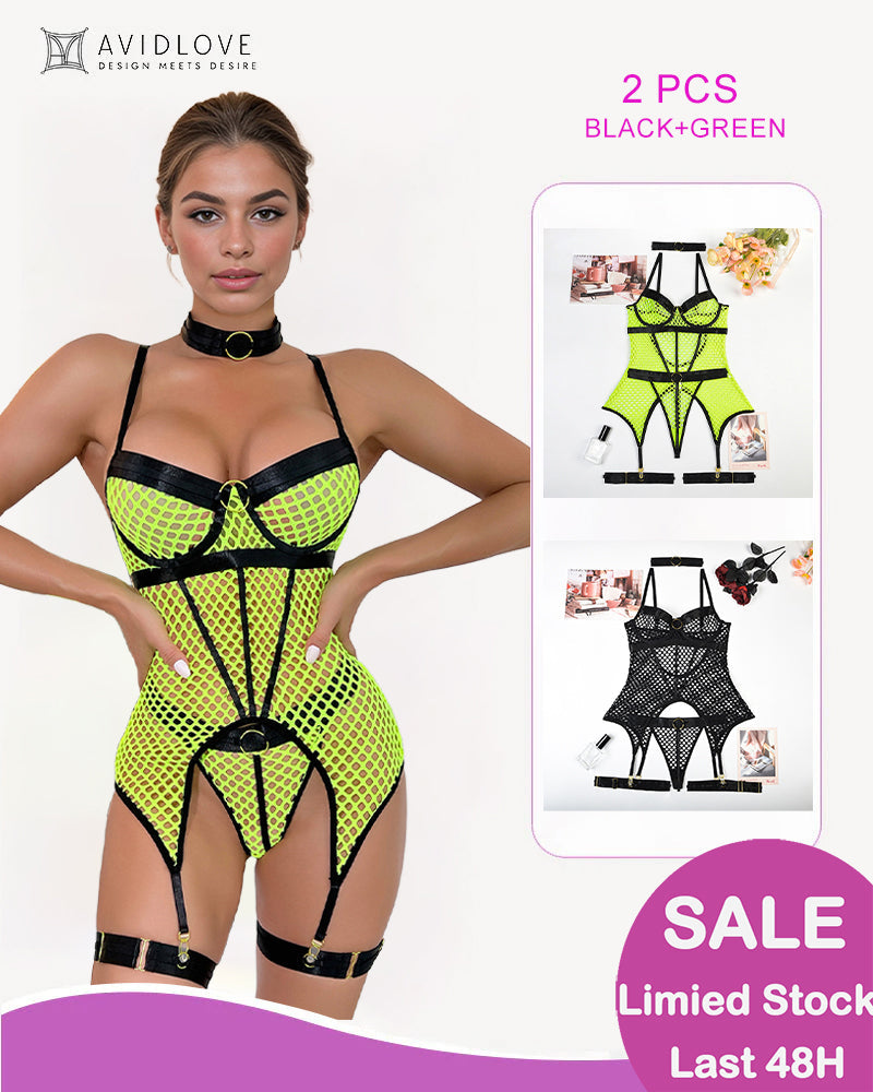 Fishnet Mesh Corset Bustier Lingerie Black+Green(⚡Flash Sale) Avidlove-Corset - Tophatter Daily Deals