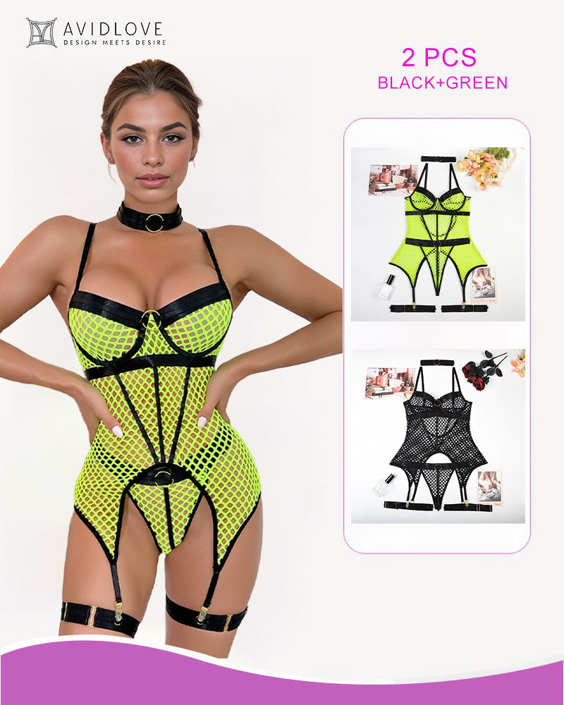 2 Packs Fishnet Mesh Corset Lingeries Black+Green Avidlove-Corset - Tophatter Daily Deals