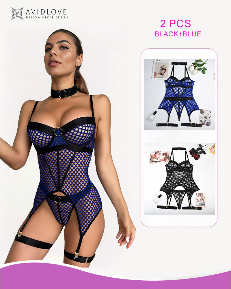 2 Packs Fishnet Mesh Corset Lingeries Black+Blue Avidlove-Corset - Tophatter Daily Deals