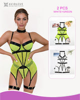 2 Packs Fishnet Mesh Corset Lingeries White+Green Avidlove-Corset - Tophatter Daily Deals