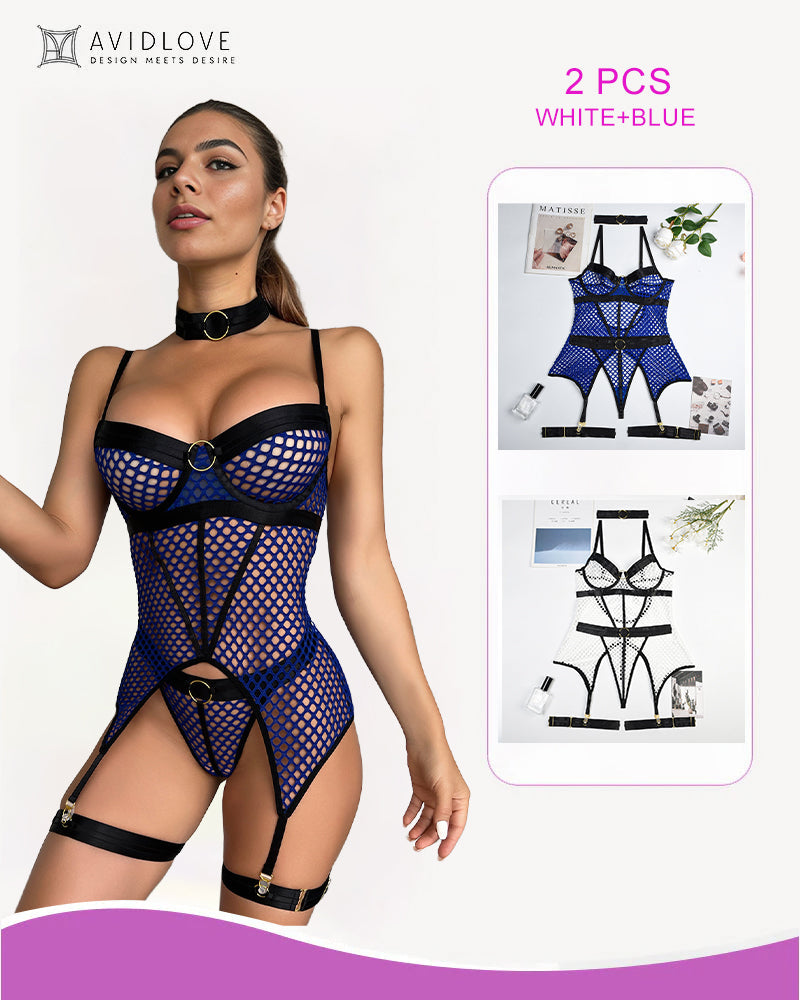 2 Packs Fishnet Mesh Corset Lingeries White+Blue Avidlove-Corset - Tophatter Daily Deals