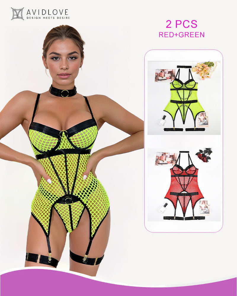 2 Packs Fishnet Mesh Corset Lingeries Red+Green Avidlove-Corset - Tophatter Daily Deals