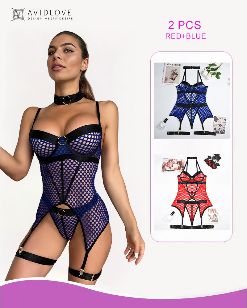 2 Packs Fishnet Mesh Corset Lingeries Red+Blue Avidlove-Corset - Tophatter Daily Deals
