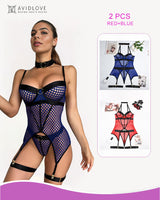 2 Packs Fishnet Mesh Corset Lingeries Red+Blue Avidlove-Corset - Tophatter Daily Deals