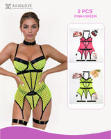 2 Packs Fishnet Mesh Corset Lingeries Pink+Green Avidlove-Corset - Tophatter Daily Deals