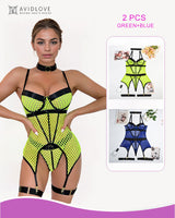 2 Packs Fishnet Mesh Corset Lingeries Green+Blue Avidlove-Corset - Tophatter Daily Deals