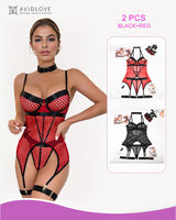 2 Packs Fishnet Mesh Corset Lingeries Black+Red Avidlove-Corset - Tophatter Daily Deals