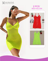 2 Packs Backless Lace-Up Mini Dresses Red+Yellow Avidlove-Chemises - Tophatter Daily Deals