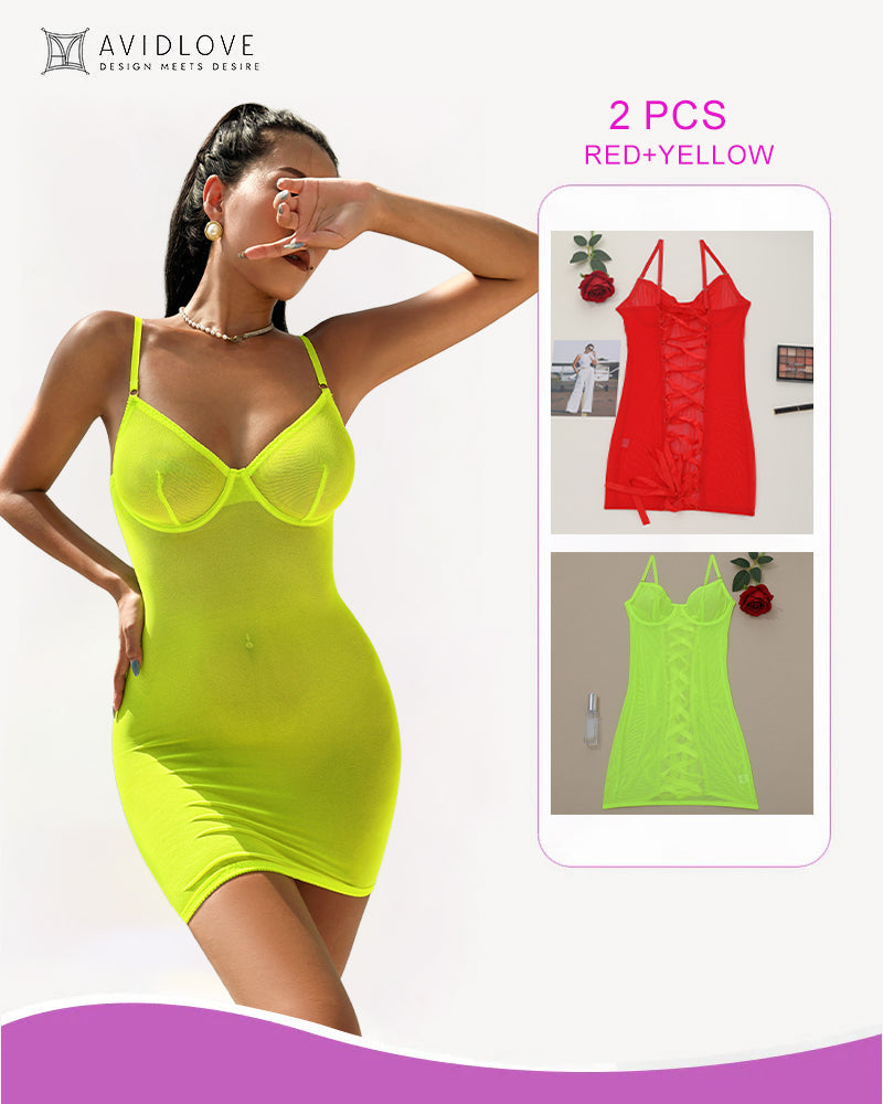 2 Packs Backless Lace-Up Mini Dresses Red+Yellow Avidlove-Chemises - Tophatter Daily Deals