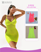 2 Packs Backless Lace-Up Mini Dresses Yellow+Pink Avidlove-Chemises - Tophatter Daily Deals