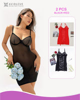 2 Packs Backless Lace-Up Mini Dresses Black+Red Avidlove-Chemises - Tophatter Daily Deals