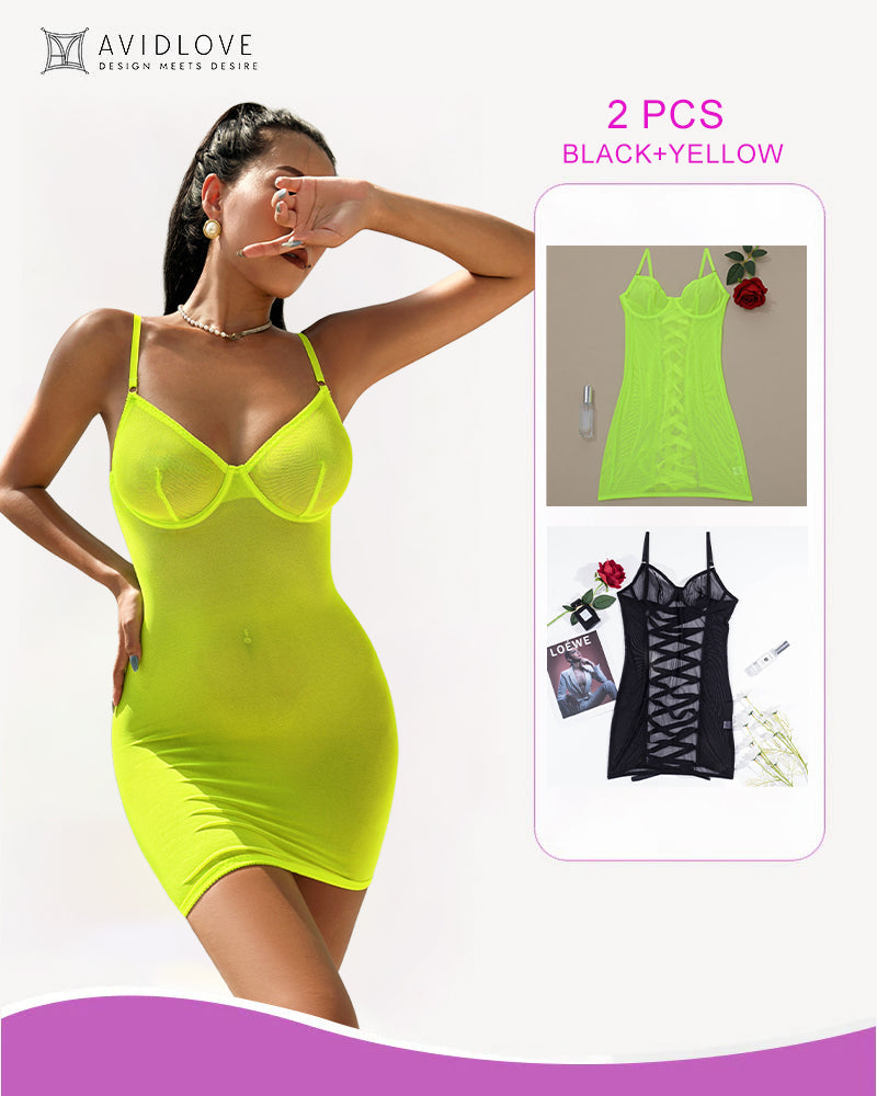 2 Packs Backless Lace-Up Mini Dresses Black+Yellow Avidlove-Chemises - Tophatter Daily Deals