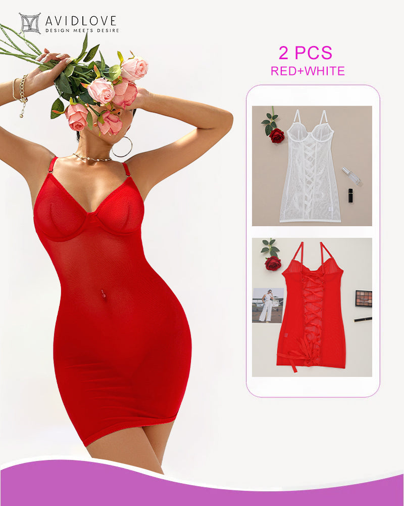 2 Packs Backless Lace-Up Mini Dresses White+Red Avidlove-Chemises - Tophatter Daily Deals