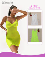 2 Packs Backless Lace-Up Mini Dresses White+Yellow Avidlove-Chemises - Tophatter Daily Deals