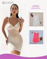 2 Packs Backless Lace-Up Mini Dresses White+Pink Avidlove-Chemises - Tophatter Daily Deals