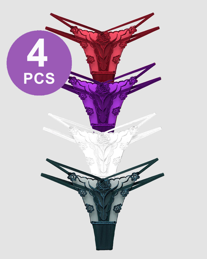 Rose Embroidery Thong Mesh Panties Dark Green+White+Purple+Burgundy Avidlove-Panty - Tophatter Daily Deals
