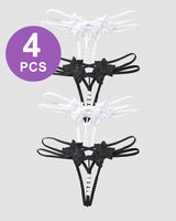 Pearl Lingerie Lace Open Panties G-String Black*2+White*2 Avidlove-Panty - Tophatter Daily Deals
