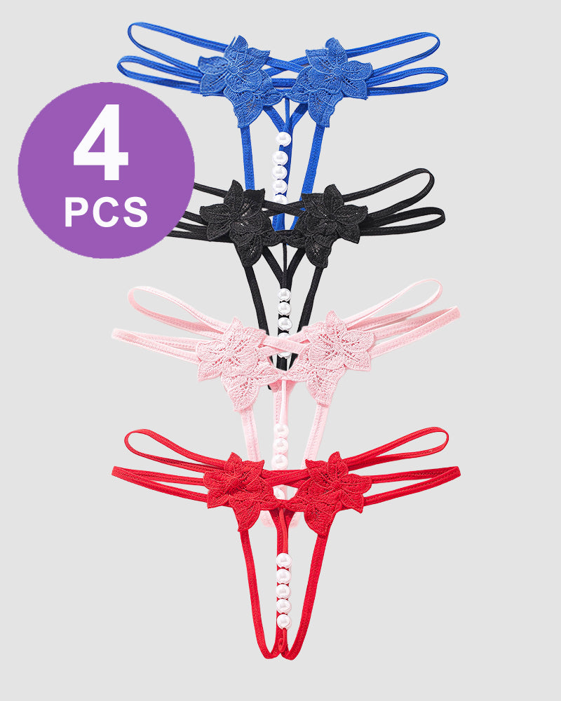 Pearl Lingerie Lace Open Panties G-String Black+Pink+Red+Blue Avidlove-Panty - Tophatter Daily Deals