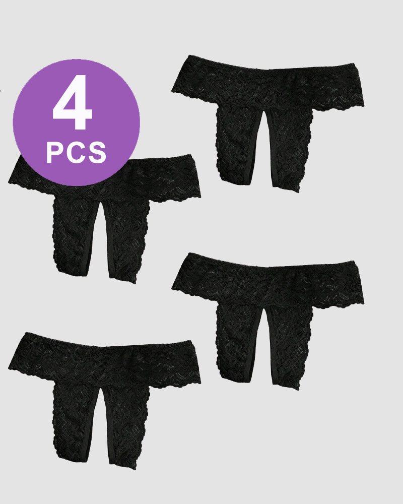 Plus Size Open Crotch Lace Panties Black*4 Avidlove-Panty - Tophatter Daily Deals