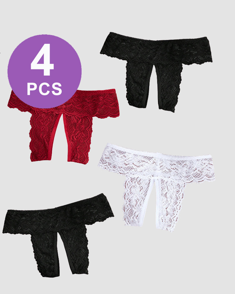 Plus Size Open Crotch Lace Panties Black*2+Burgundy+White Avidlove-Panty - Tophatter Daily Deals