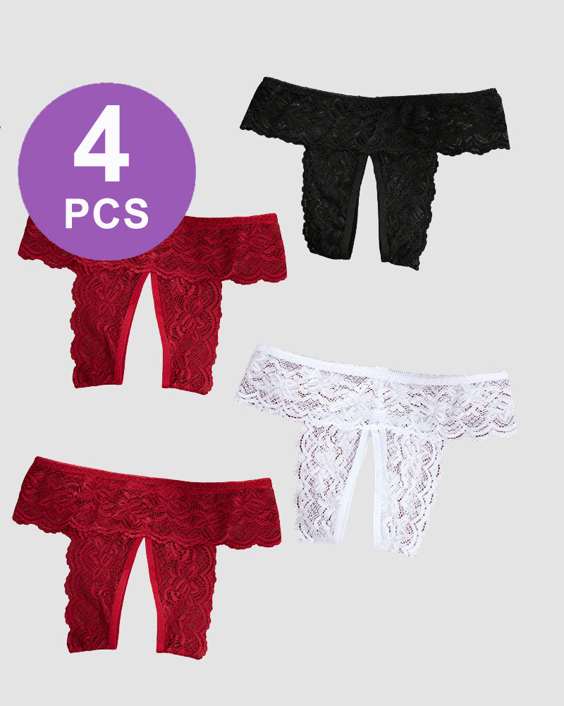 Plus Size Open Crotch Lace Panties Burgundy*2+Black+White Avidlove-Panty - Tophatter Daily Deals