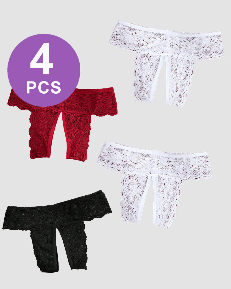 Plus Size Open Crotch Lace Panties White*2+Black+Burgundy Avidlove-Panty - Tophatter Daily Deals