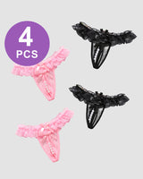 Beaded Lace Crotchless Panty Black*2+Pink*2 One Size Avidlove-Panty - Tophatter Daily Deals