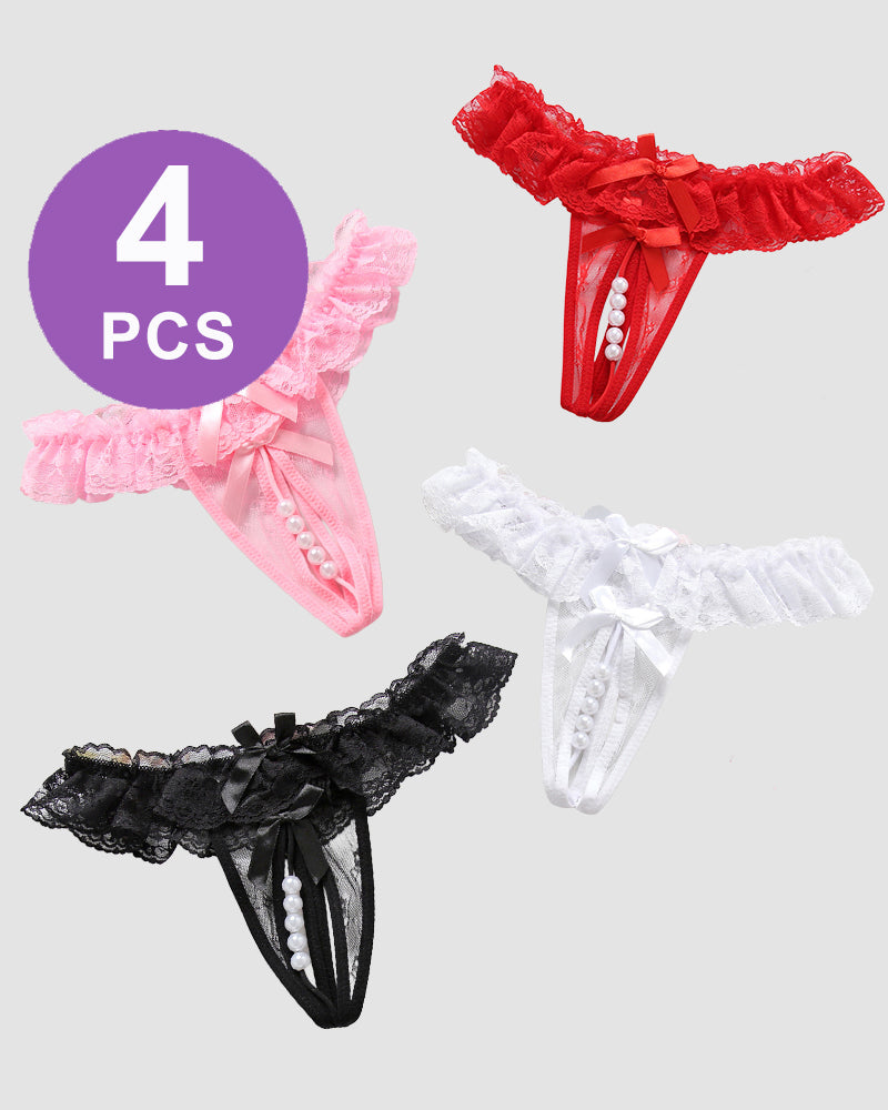 Beaded Lace Crotchless Panty Black+White+Pink+Red One Size Avidlove-Panty - Tophatter Daily Deals