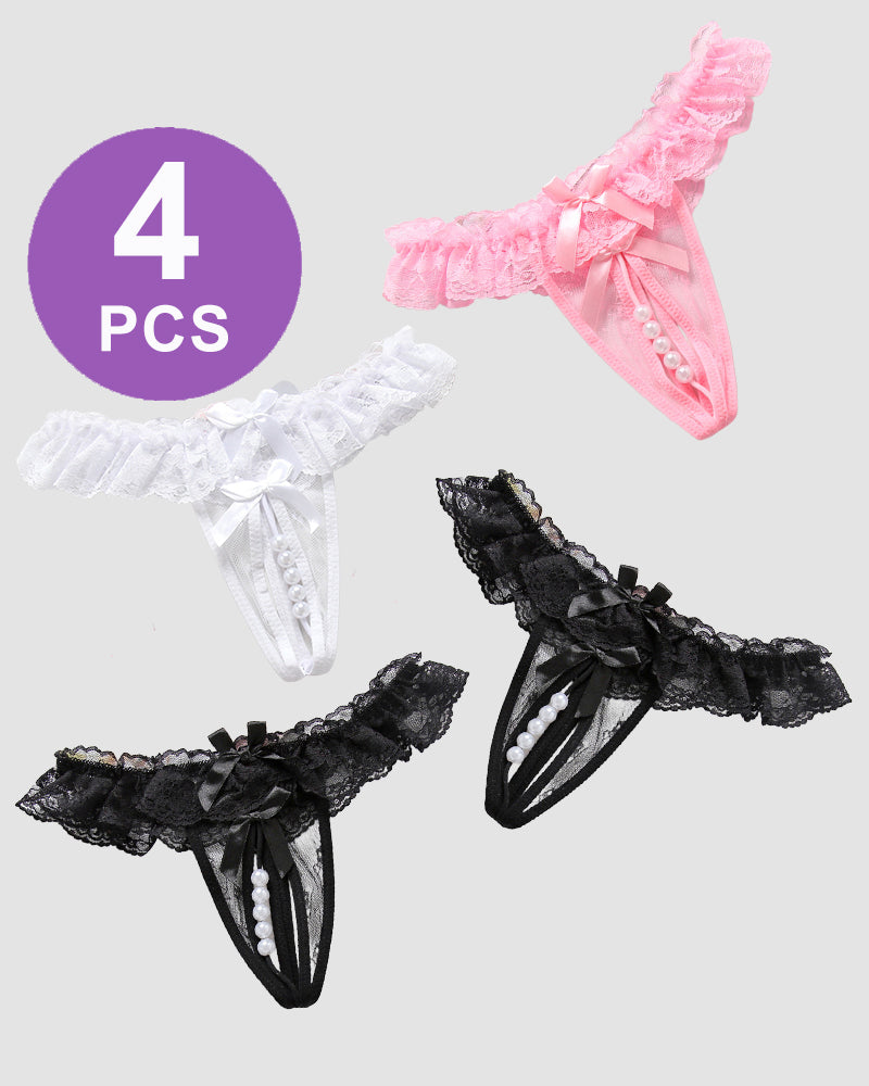 Beaded Lace Crotchless Panty Black*2+White+Pink One Size Avidlove-Panty - Tophatter Daily Deals