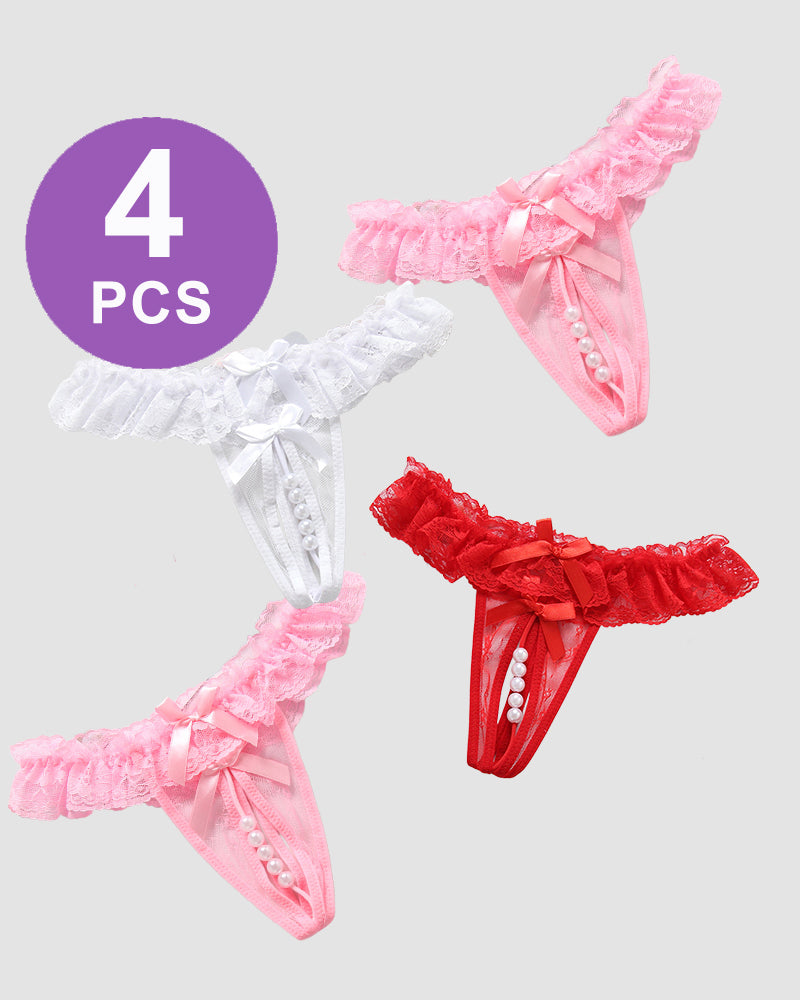 Beaded Lace Crotchless Panty Pink*2+Red+White One Size Avidlove-Panty - Tophatter Daily Deals