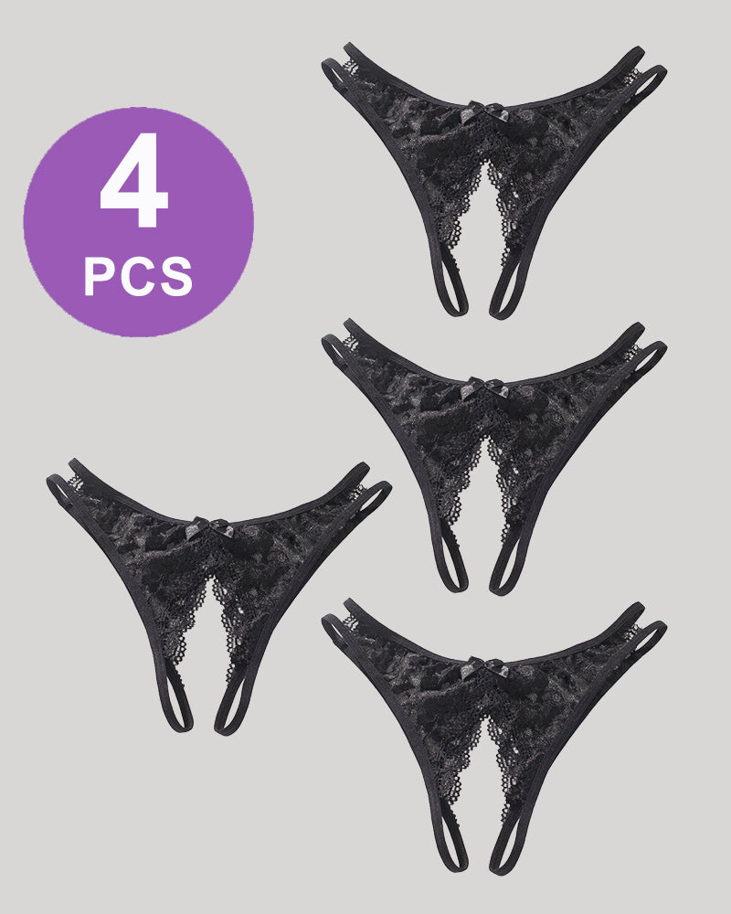Lace Bows Open-Cut Panties Set Black*4 Avidlove-Panty - Tophatter Daily Deals