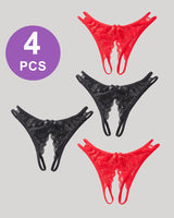 Lace Bows Open-Cut Panties Set Black*2+Red*2 Avidlove-Panty - Tophatter Daily Deals