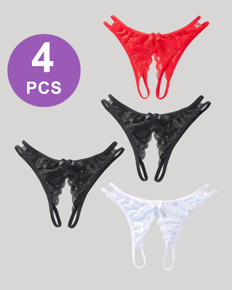 Lace Bows Open-Cut Panties Set Black+Black+Red+White Avidlove-Panty - Tophatter Daily Deals